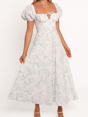 Petal & Pup Beati Midi Dress - Blue and Green Floral Print